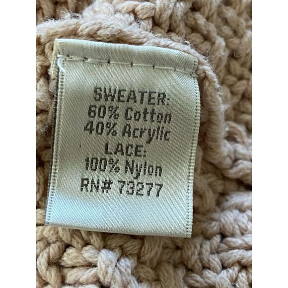 LC Lauren Conrad Beige with Lace Detail Cable Knit Pullover Sweater Size XL - Picture 3 of 10